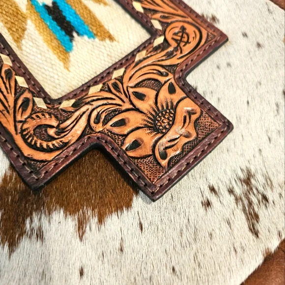 🪷 American Darling Genuine Leather & Cowhide Bag With Fringe NWT - Picture 5 of 8